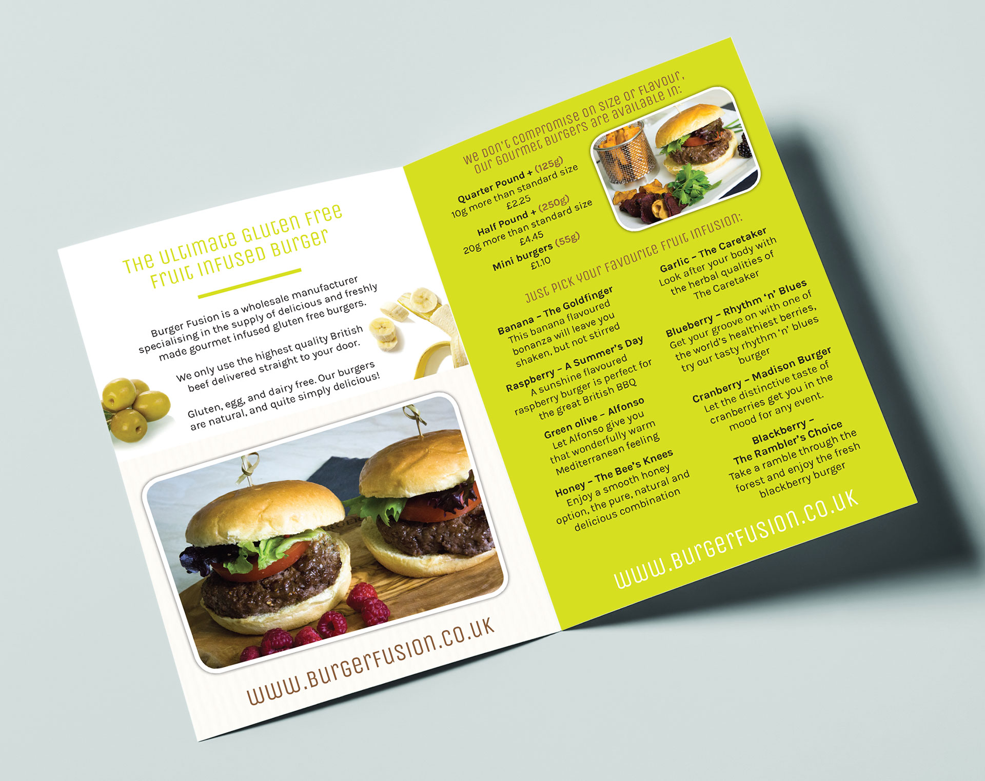 Burger Fusion leaflets and marketing collateral design